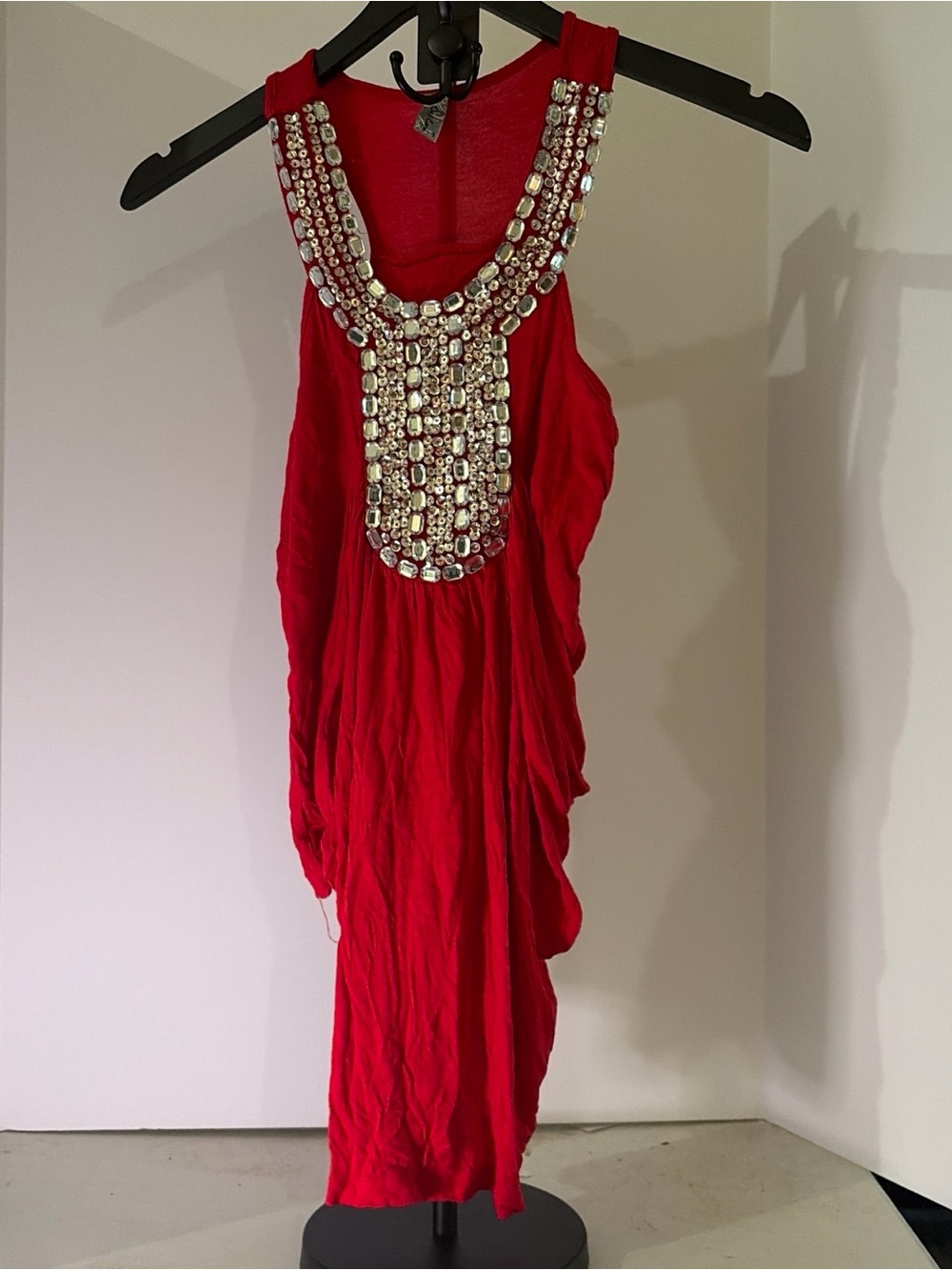 Chris & Carol Red Maxi Dress with Jeweled Bib